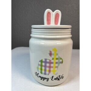 Signature Select Happy Easter Holiday Bunny Ear Cookie Candy Jar Canister